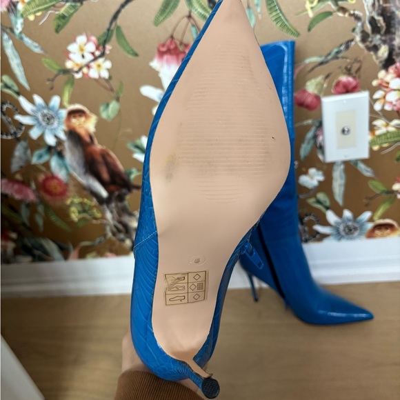 Blue Croc Knee High Stiletto Heel Boots - Picture 2 of 7